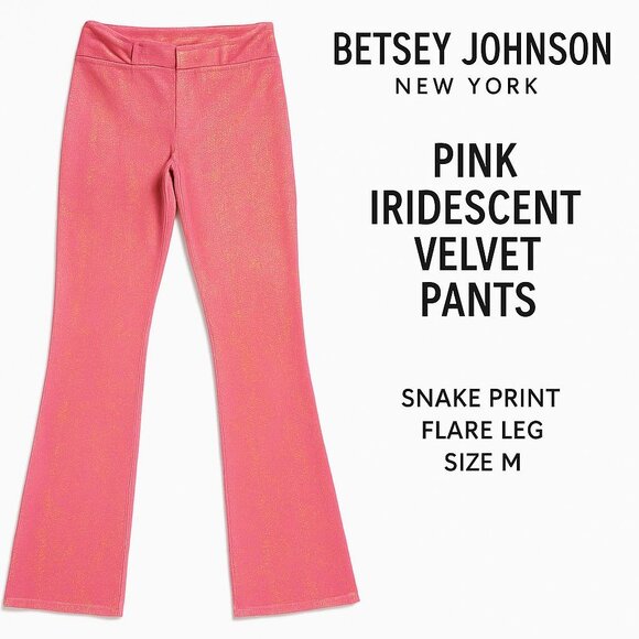 Y2K Betsey Johnson New York Iridescent Festival Velvet Snake Print Flare Pants M - Picture 1 of 11